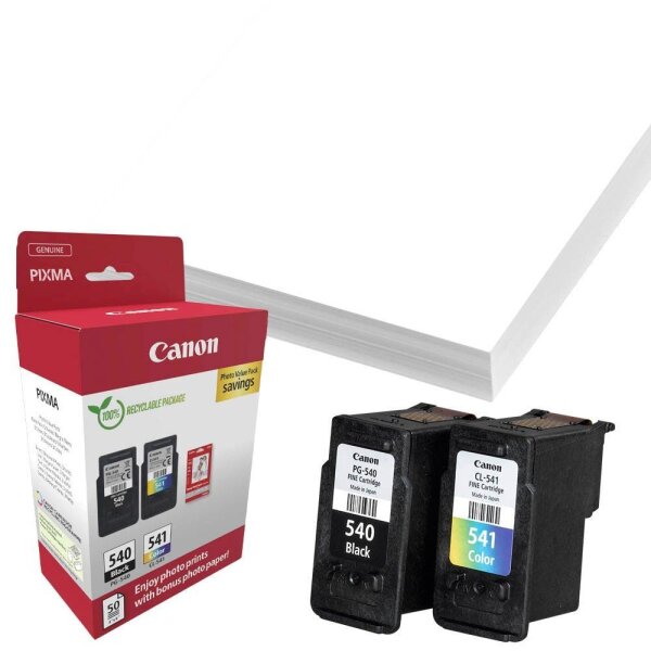 Canon PG-540 + CL-541 schwarz, color Druckköpfe + Fotopapier, 2er-Set