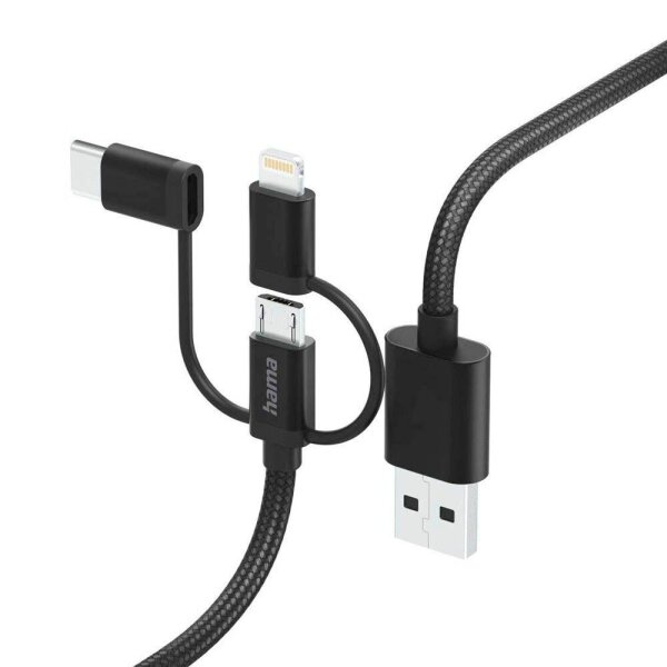 hama 3in1 Kabel 1,5 m schwarz, 1 St.
