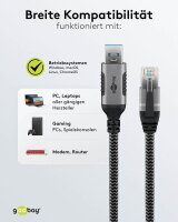 goobay USB A 3.0/RJ45 CAT 6 Kabel 5,0 m grau, schwarz, 1 St.