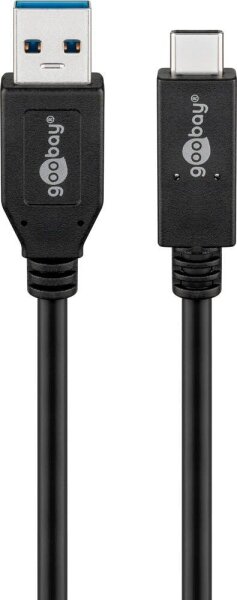goobay USB 3.1 Gen 2 A/USB C Kabel 1,0 m schwarz, 1 St.