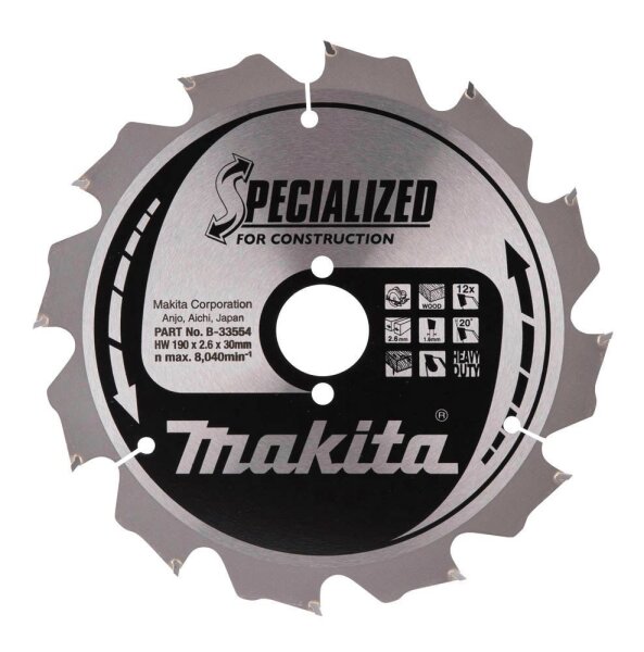 makita B-33554 SPECIALIZED Kreissägeblatt 190,0 mm, 12 Zähne, 1 St.