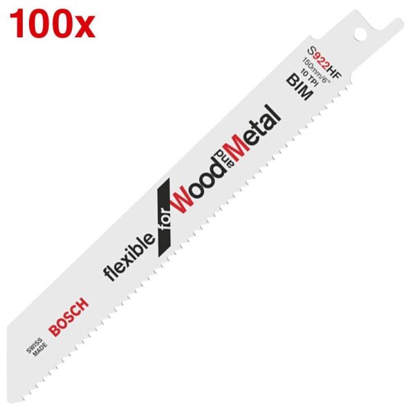 BOSCH S 922 HF Flexible for Wood and Metal Säbelsägeblätter, 100 St.