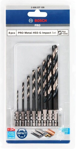BOSCH Metallbohrer-Set PRO Metal HSS-G Impact, 8-teilig