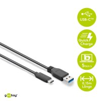 goobay USB C/USB 3.0 A Kabel 0,15 m schwarz, 1 St.