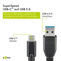 goobay USB C/USB 3.0 A Kabel 0,15 m schwarz, 1 St.