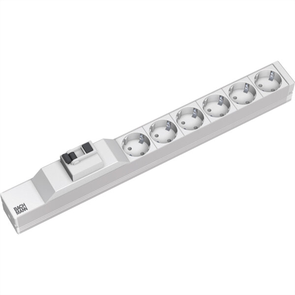19" Steckdosenleiste, 6-fach, mit FI-Schutzschalter, hellgrau RAL 7035