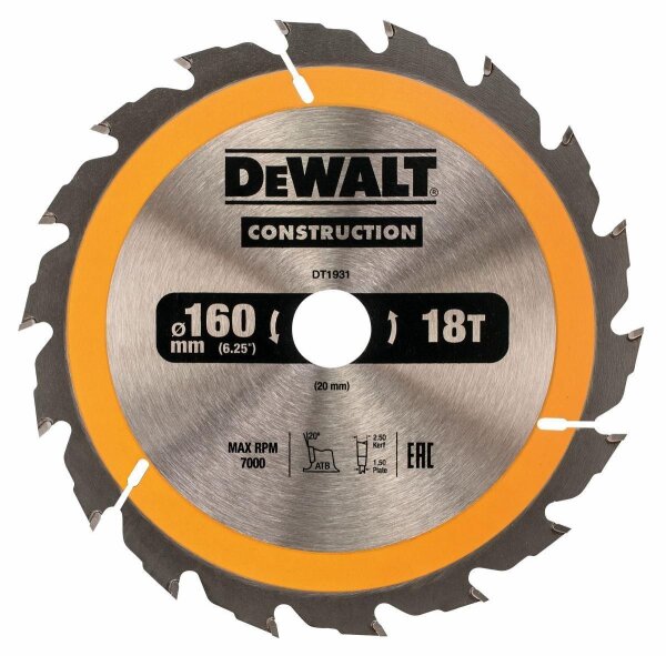 DEWALT Kreissaegeblatt Handkr. 160/20mm 18WZ