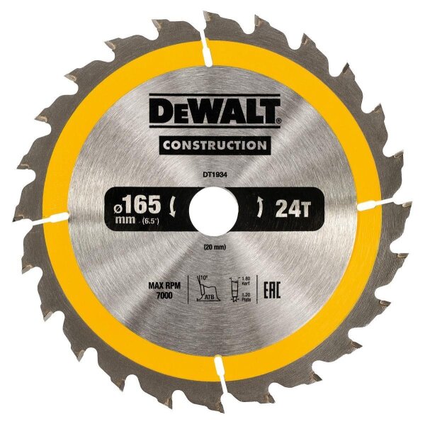 DEWALT Kreissaegeblatt Handkr. 165/20mm 24WZ