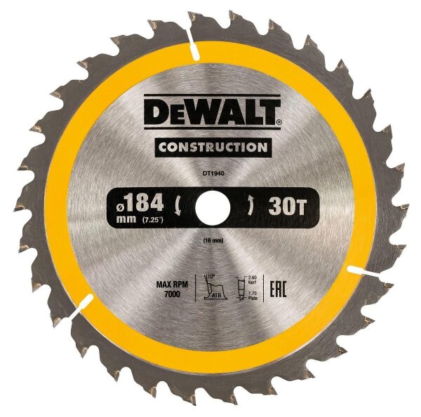 DEWALT Kreissaegeblatt Handkr. 184/16mm 30WZ