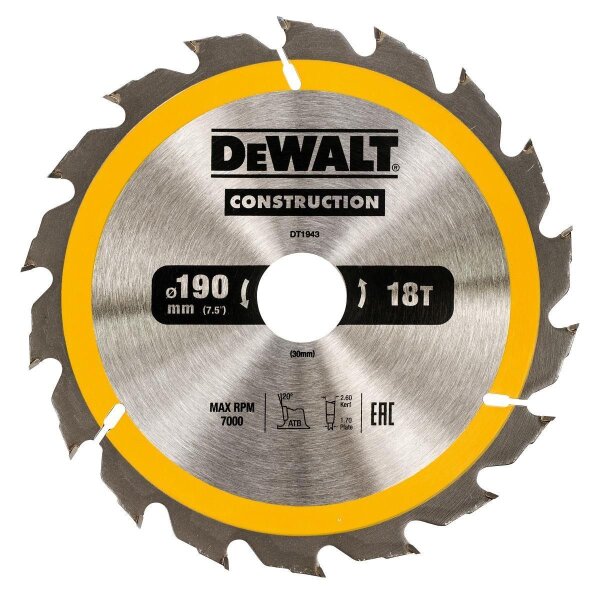 DEWALT Kreissaegeblatt Handkr. 190/30mm 18WZ