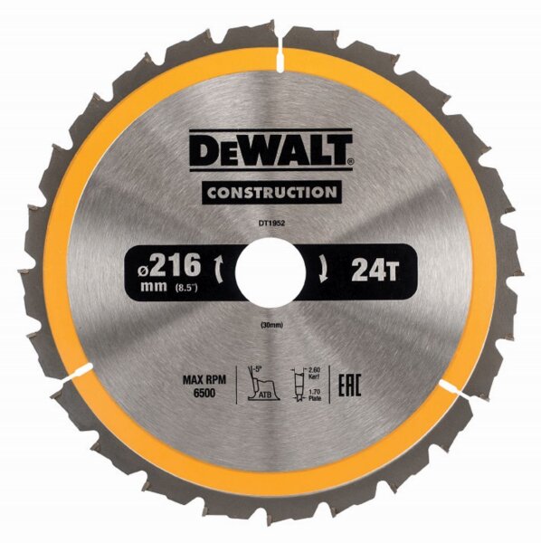 DEWALT Kreissaegeblatt Stat. 216/30mm 24WZ