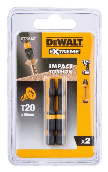 DEWALT Torsion Bit schlagf. T20 50mm 2Stk